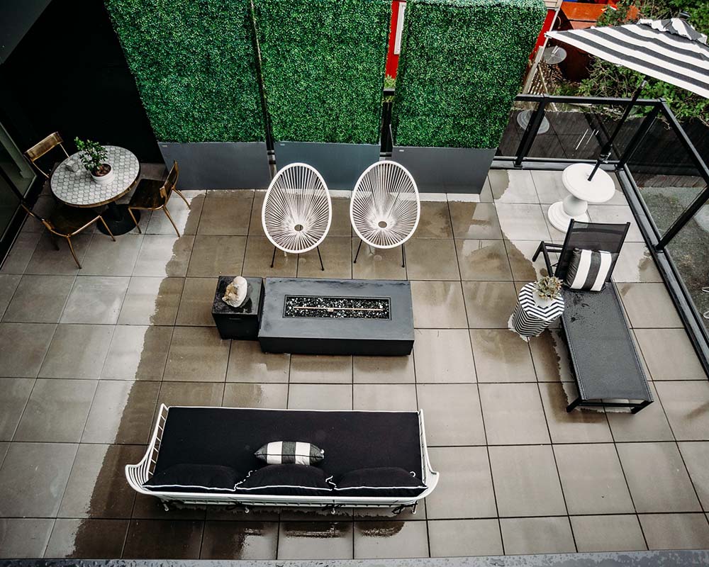 Patio furniture by CB2 and Frontgate