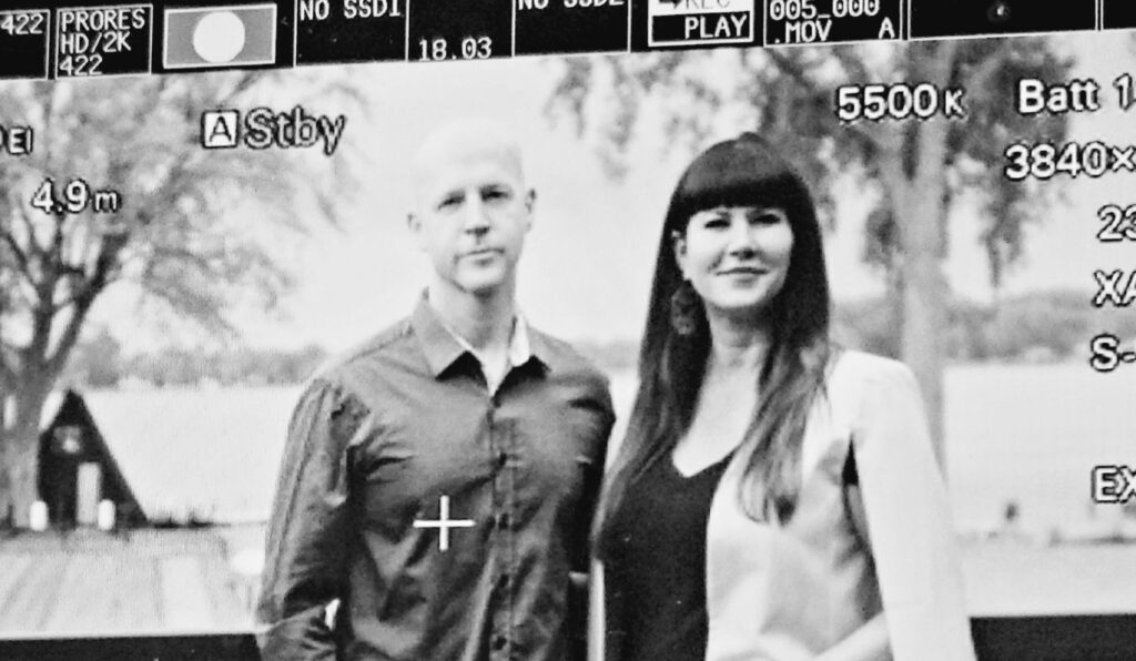 My husband Dan and I filming in Madison