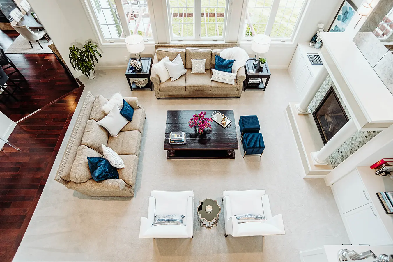 living room from second floor looking down