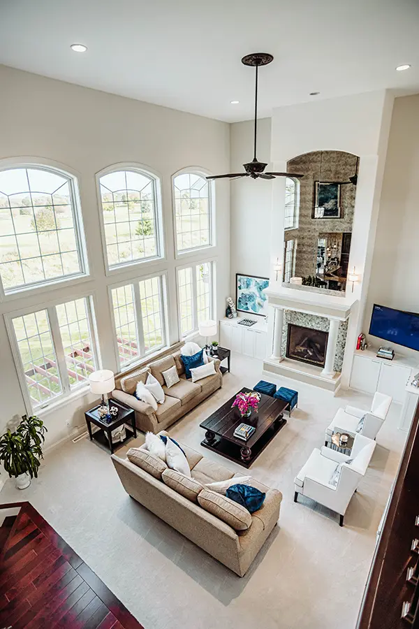 living room from second floor looking down